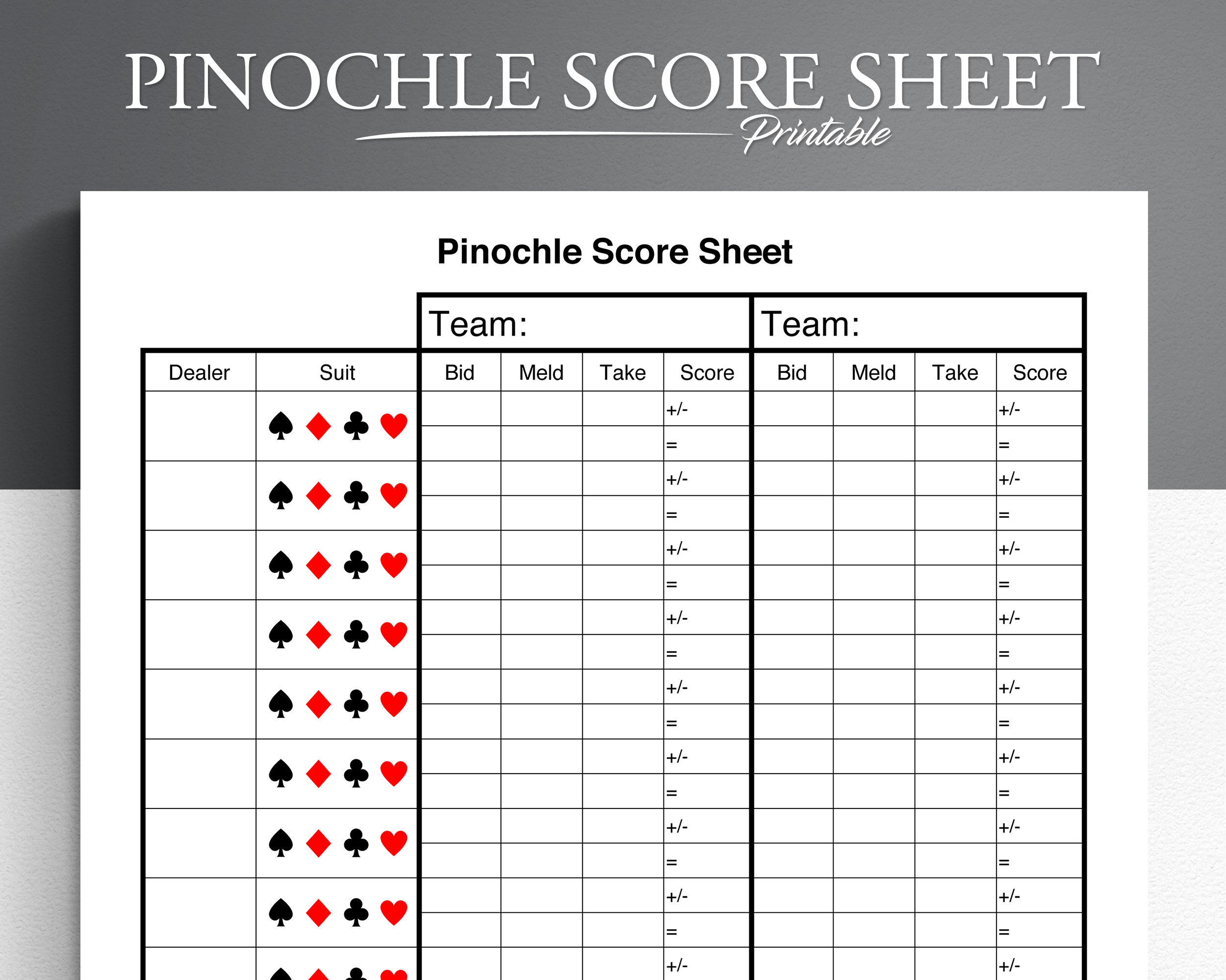 Pinochle Score Card. Printable Pinochle Score Sheet. Pinochle regarding Free Printable Pinochle Score Sheet