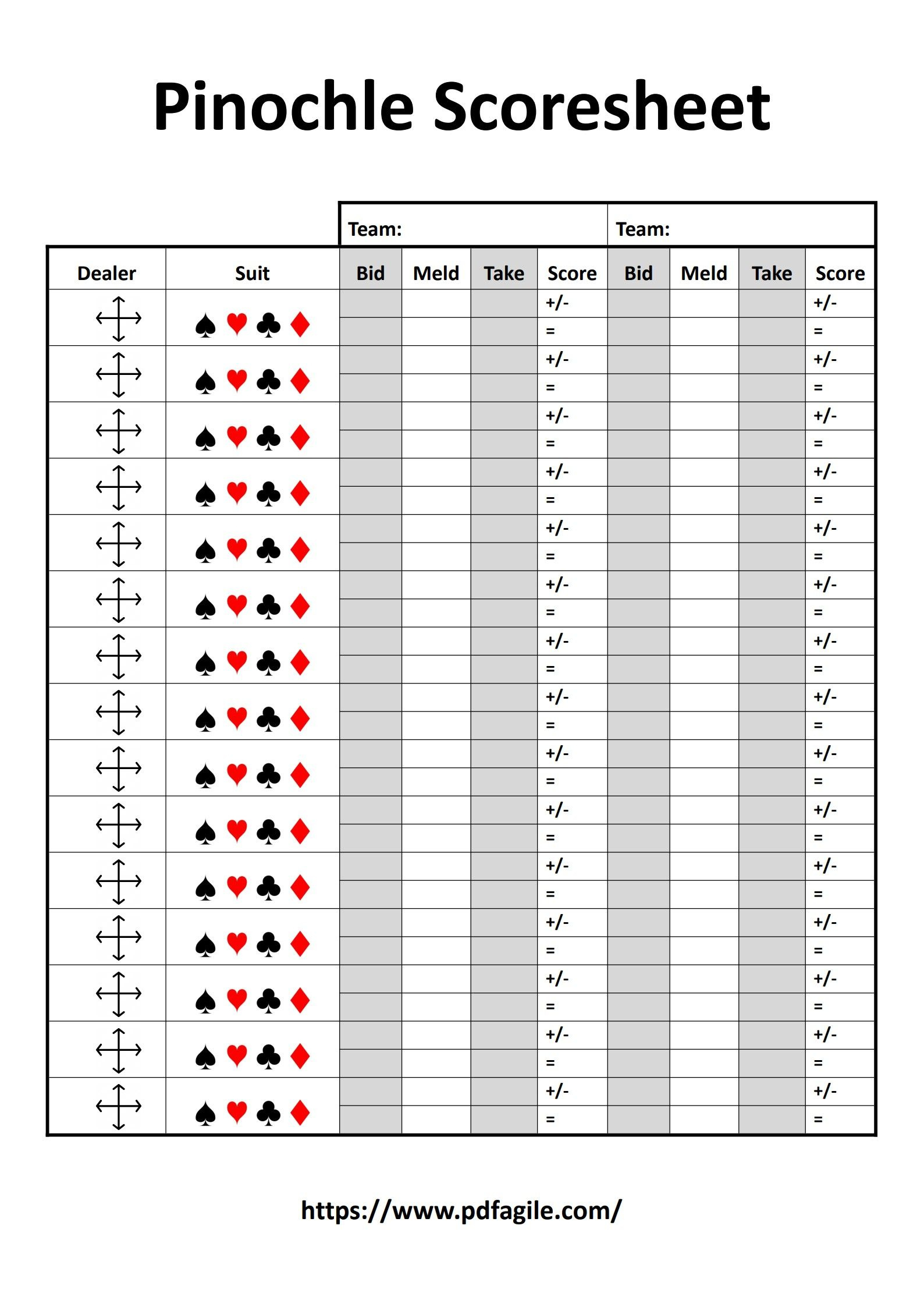 Pinochle Scoresheet Template | Pdf Agile for Free Printable Pinochle Score Sheet