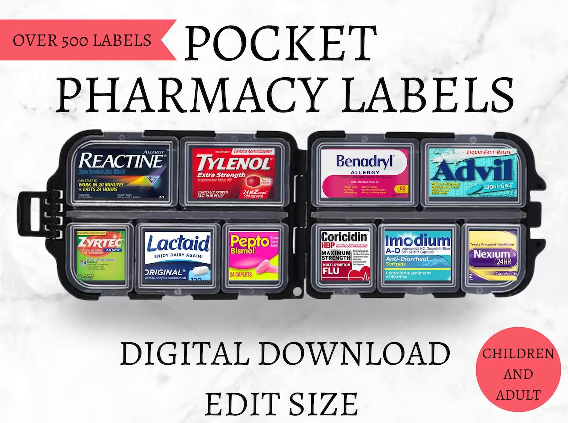 Pocket Pharmacy Labels, Printable Pill Box Labels, Travel Pill intended for Pocket Pharmacy Labels Free Printable