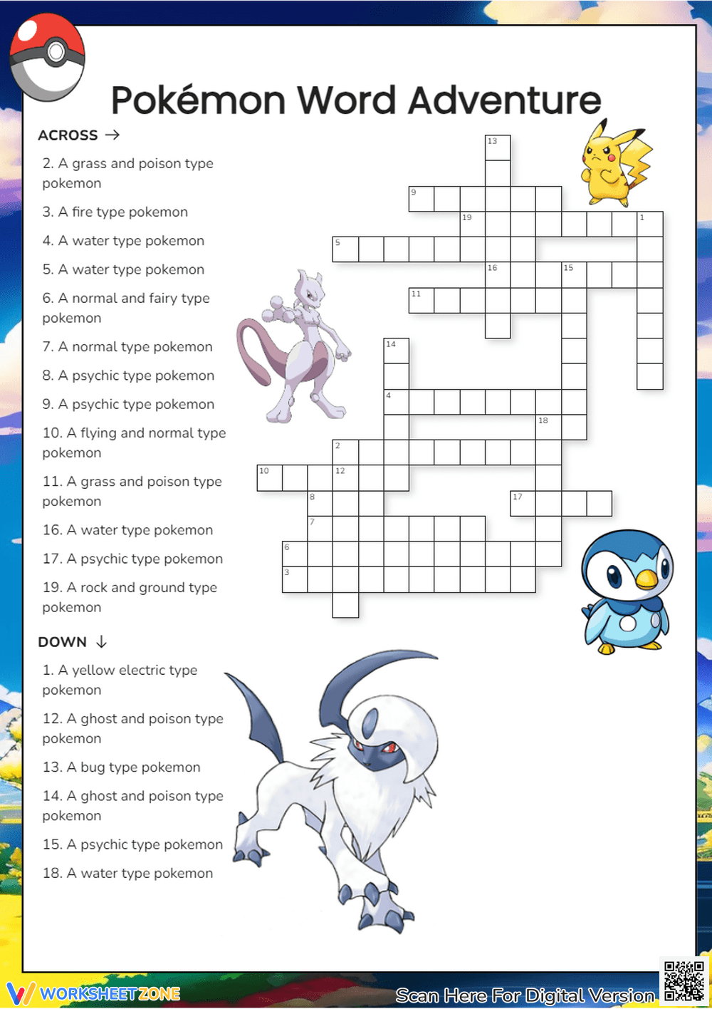 Pokemon Crossword Puzzle Worksheets 2025 pertaining to Pokemon Crossword Printable