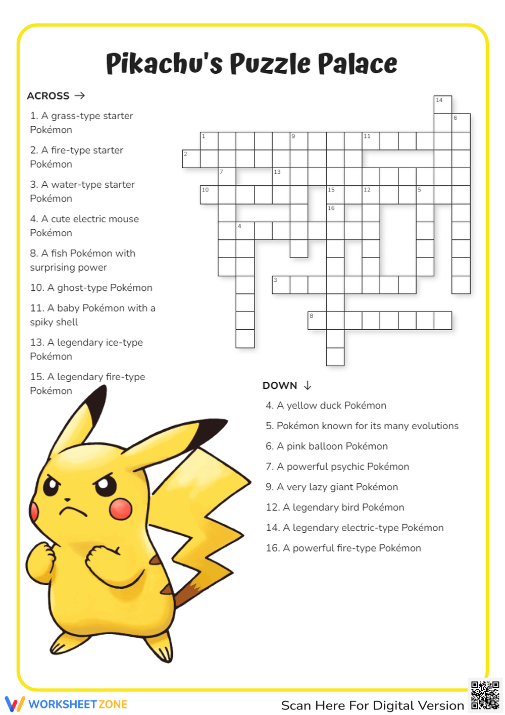 Pokemon Crossword Puzzle Worksheets 2025 with regard to Pokemon Crossword Printable