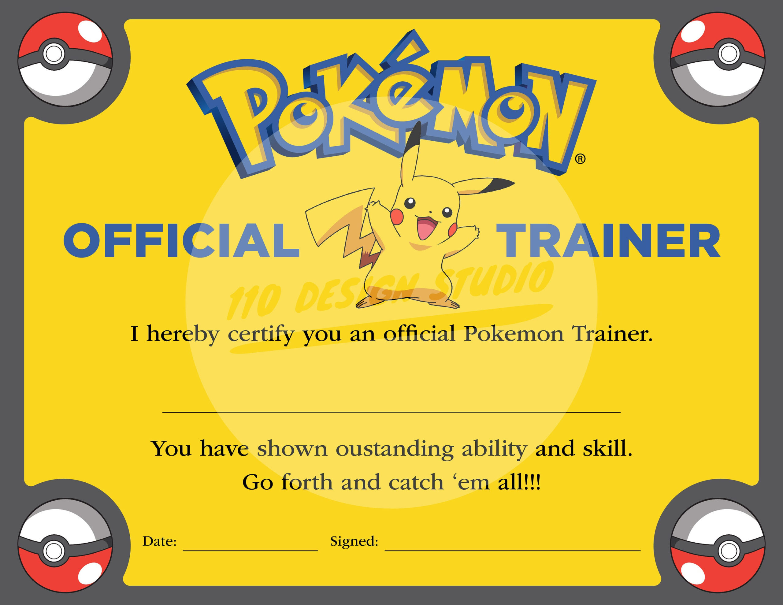 Pokemon Trainer Certificate - Downloadable for Pokemon Trainer Certificate Free Printable
