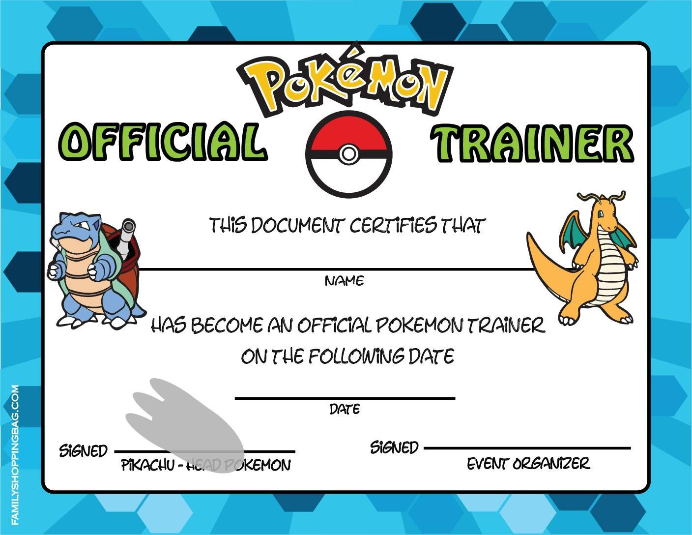 Pokemon Trainer Id Card pertaining to Pokemon Trainer Certificate Free Printable