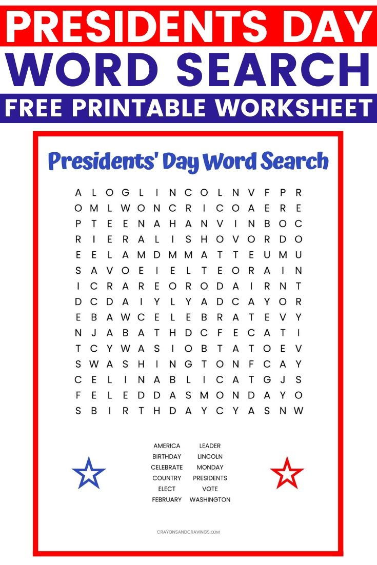 Presidents&amp;#039; Day Word Search Free Printable Worksheet intended for Presidents Day Word Search Printable