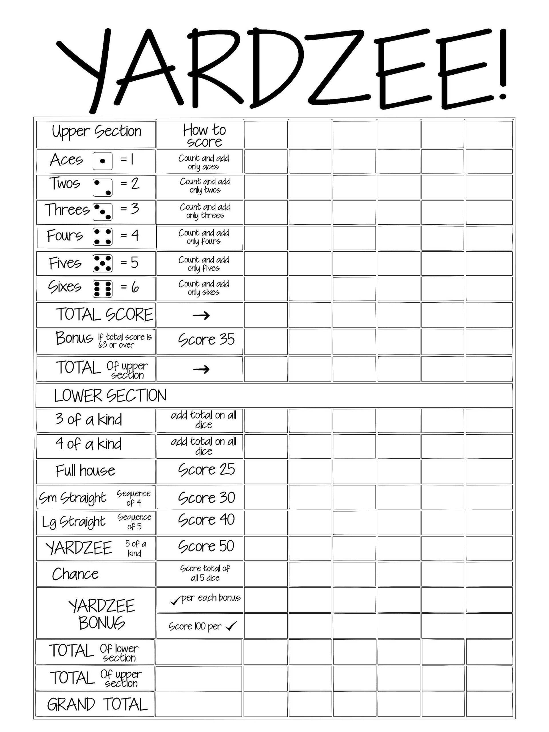 Printable 18X24 Yardzee Score Card File Sill In The Blank--Diy for Yardzee Score Card Free Printable