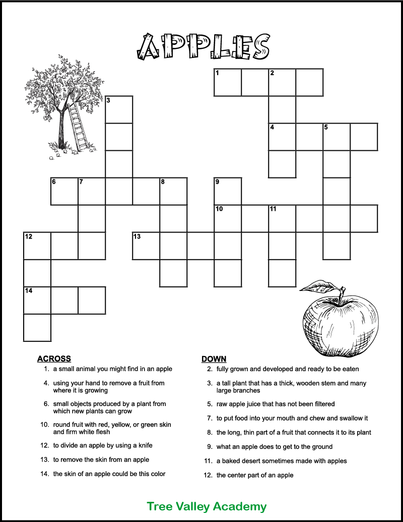 Printable Apple Crossword Puzzle For Kids - Tree Valley Academy within Printable Crossword Puzzles For Third Graders