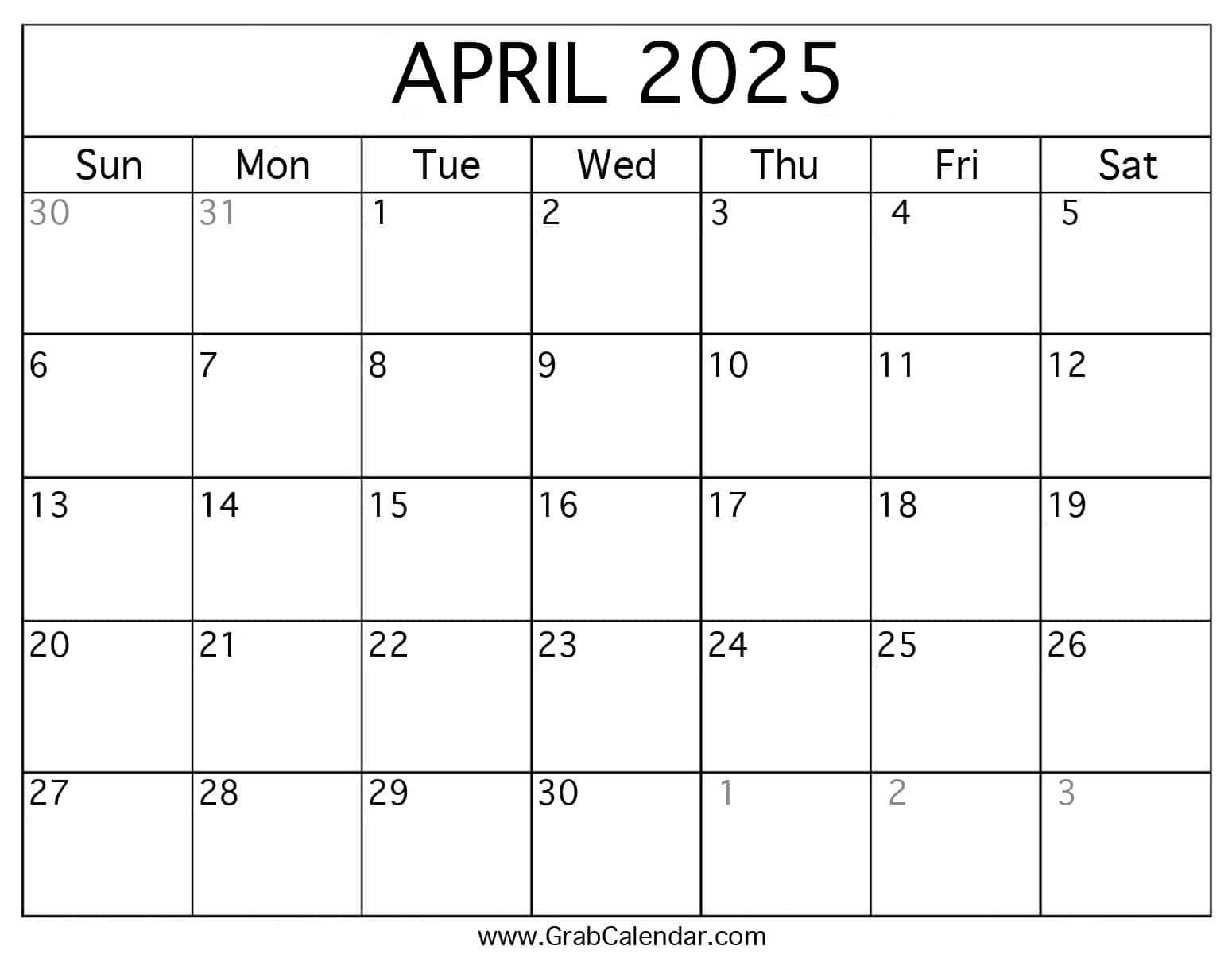 Printable April 2025 Calendar for Free Printable April 2025 Calendar