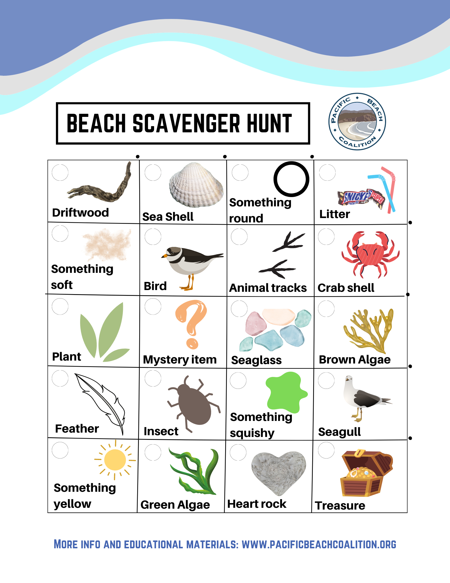 Printable Beach Scavenger Hunt - Pacific Beach Coalition pertaining to Free Printable Beach Scavenger Hunt