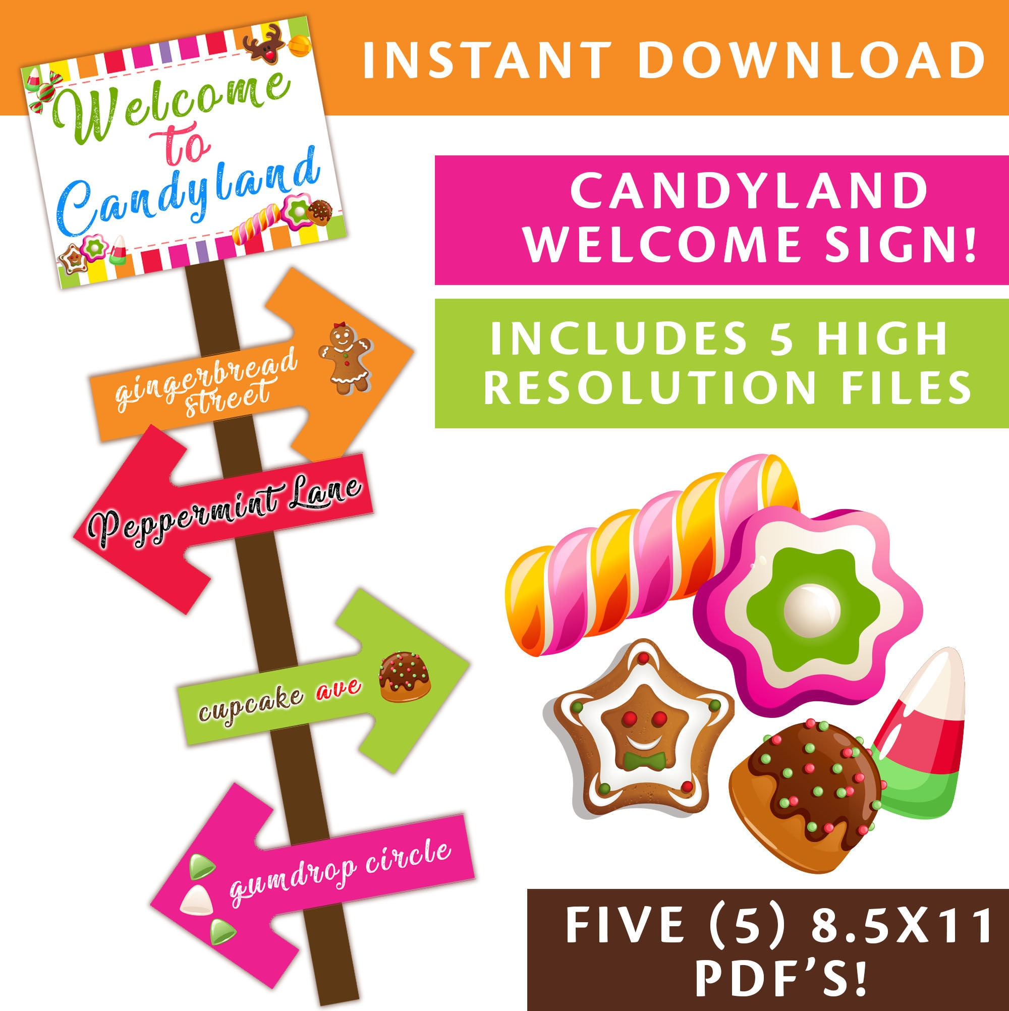 Printable Candyland Welcome Sign Plus 4 Directional Signs pertaining to Free Printable Candyland Signs