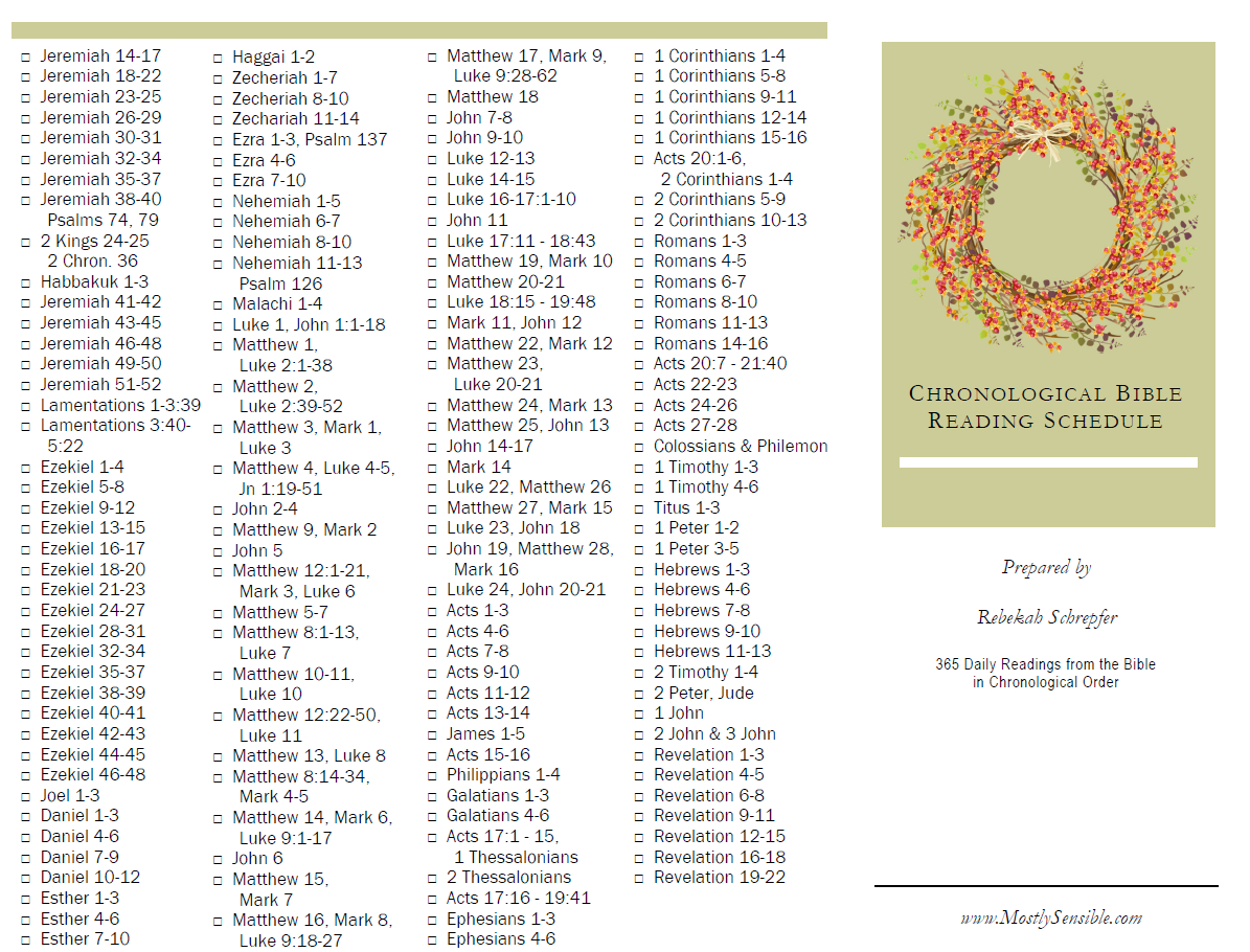 Printable Chronological Bible Reading - Mostlysensible for Free Printable Chronological Bible Reading Plan