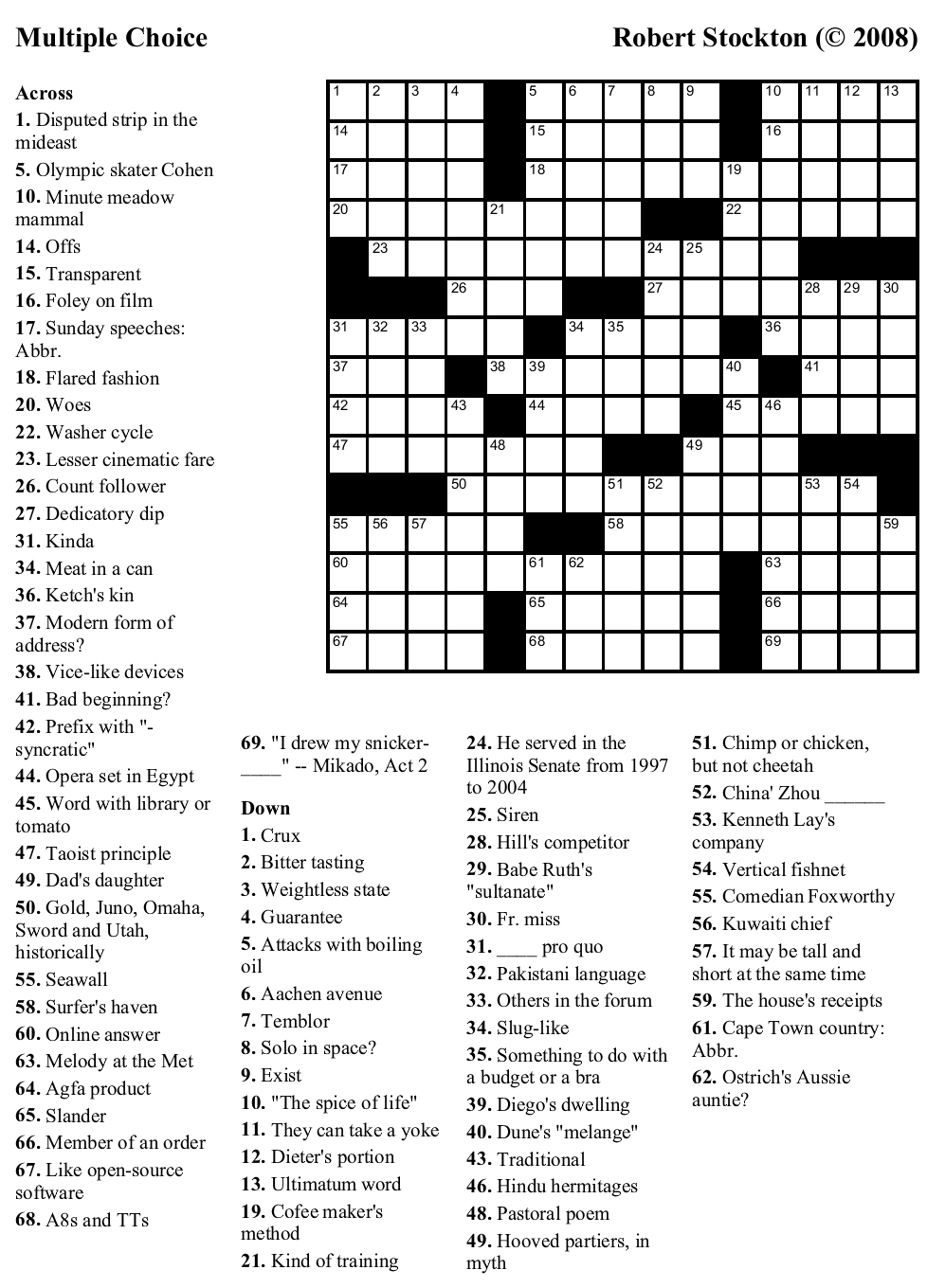 Printable Crossword #44: &amp;quot;Multiple Choice&amp;quot; | Beekeeper Crosswords inside Free Printable Crossword Puzzles For Teenagers