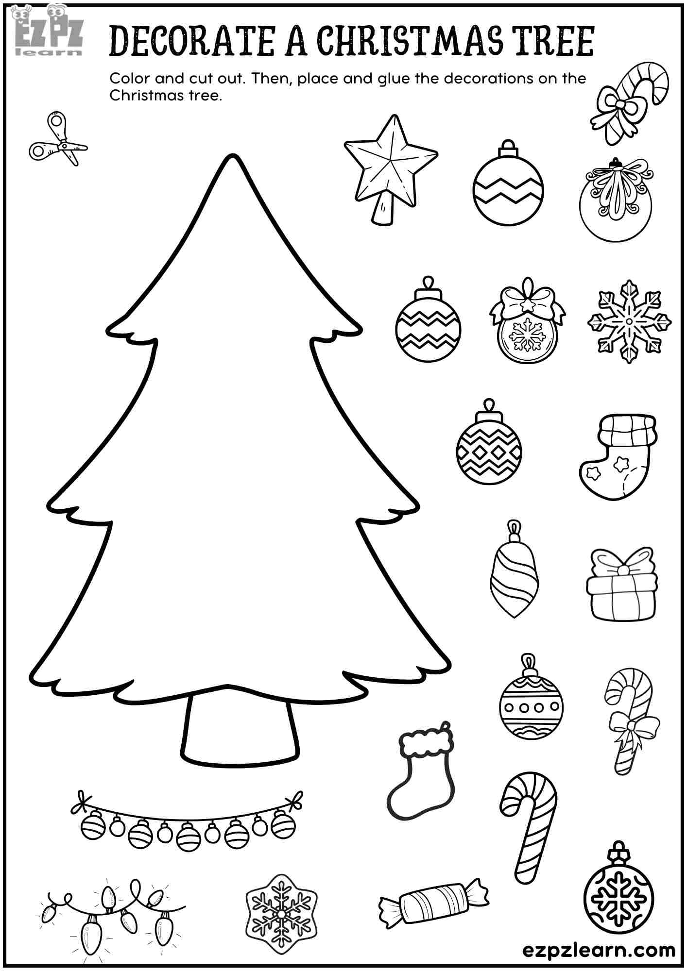 Printable Cut And Paste Decorate A Christmas Tree - Fun Diy throughout Printable Christmas Cut and Paste