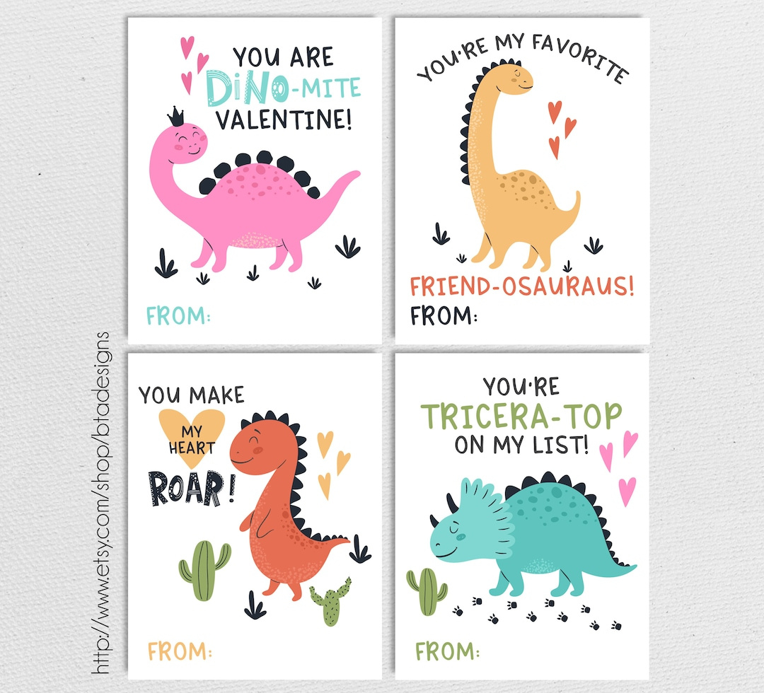 Printable Dinosaur Valentine Cards 2 // Instant Download - Etsy.de with regard to Free Printable Dinosaur Valentines Cards