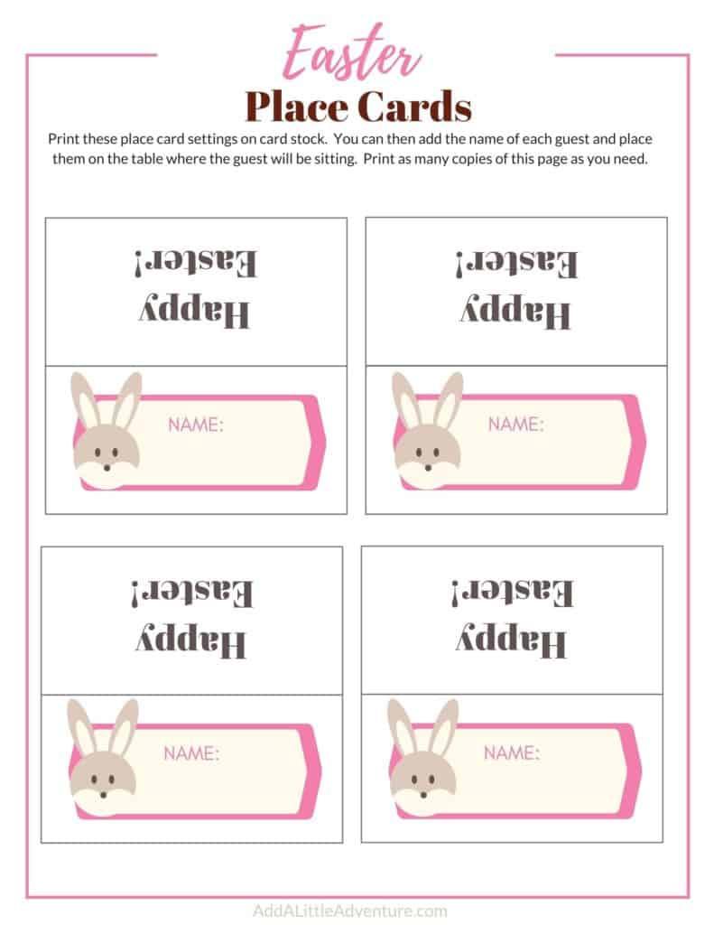 Printable Easter Place Cards - Add A Little Adventure in Free Printable Easter Place Cards