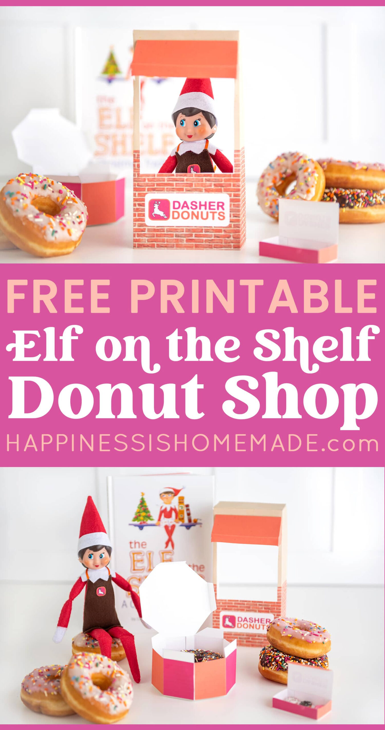 Printable Elf Donut Shop Props - Happiness Is Homemade intended for Elf on the Shelf Donut Box Free Printable