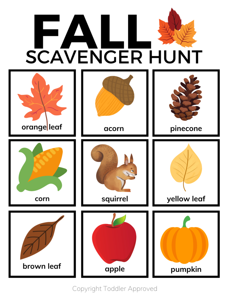 Printable Fall Scavenger Hunt - Toddler Approved regarding Free Printable Fall Scavenger Hunt