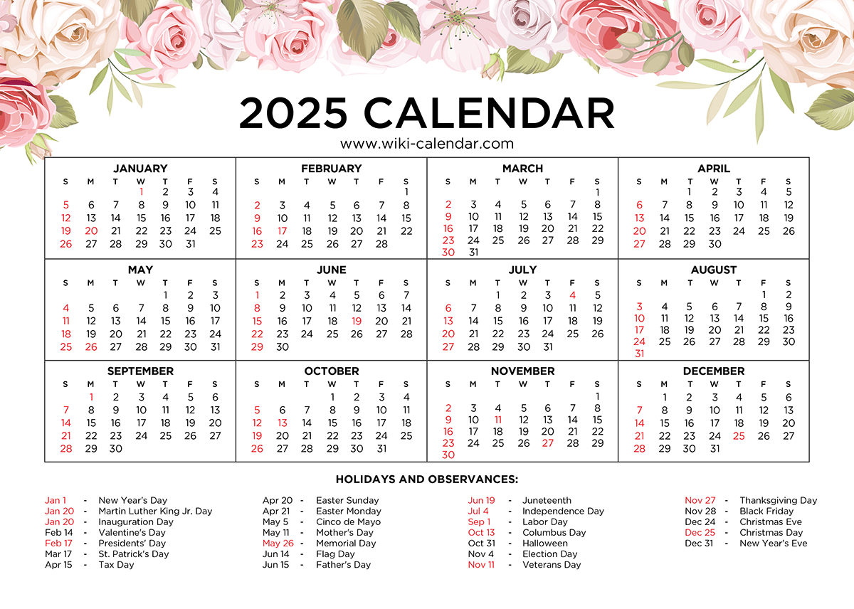 Printable Floral Calendar 2025 - Wiki Calendar | Apache Openoffice intended for Free Printable Calendar 2025 Wiki