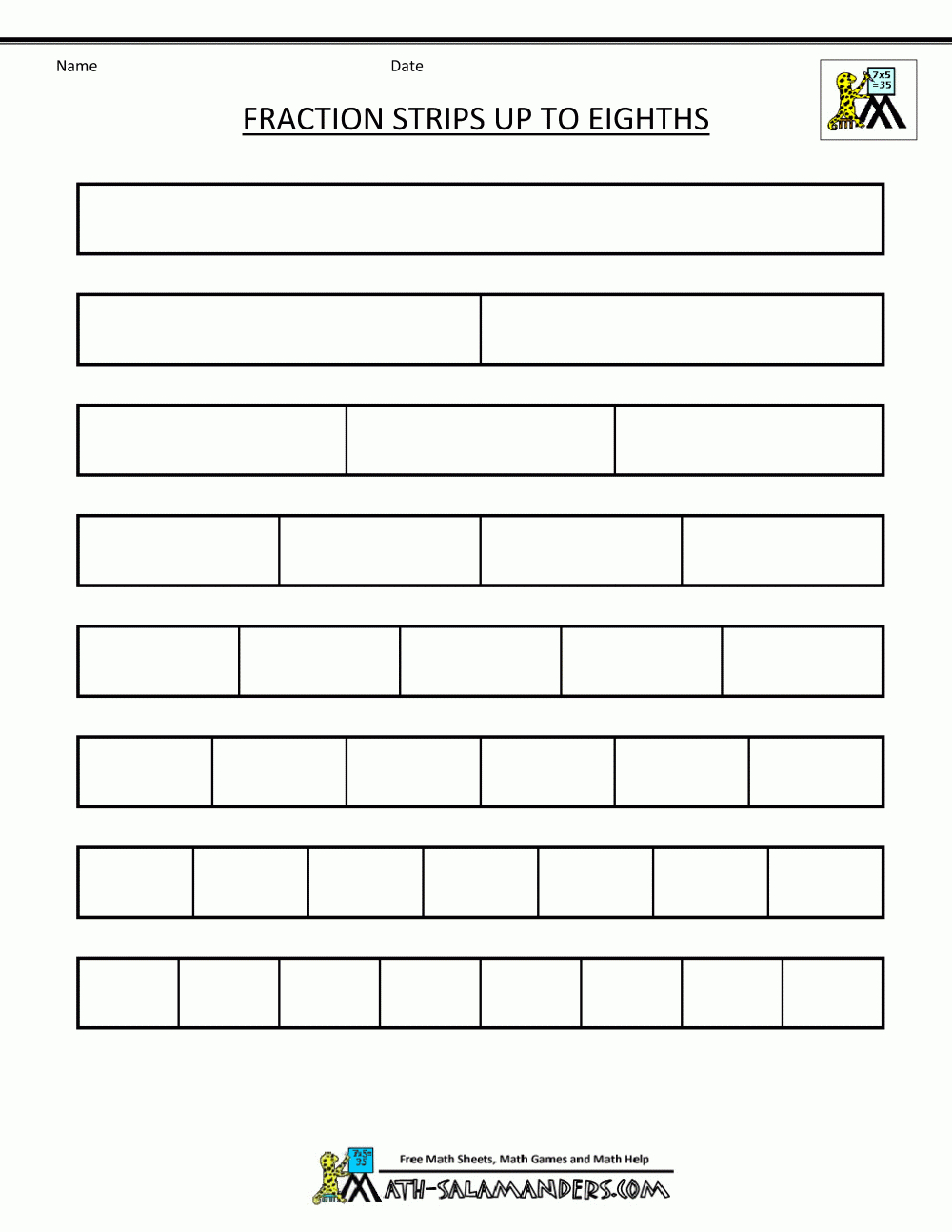 Printable Fraction Strips throughout Fraction Strips Free Printable