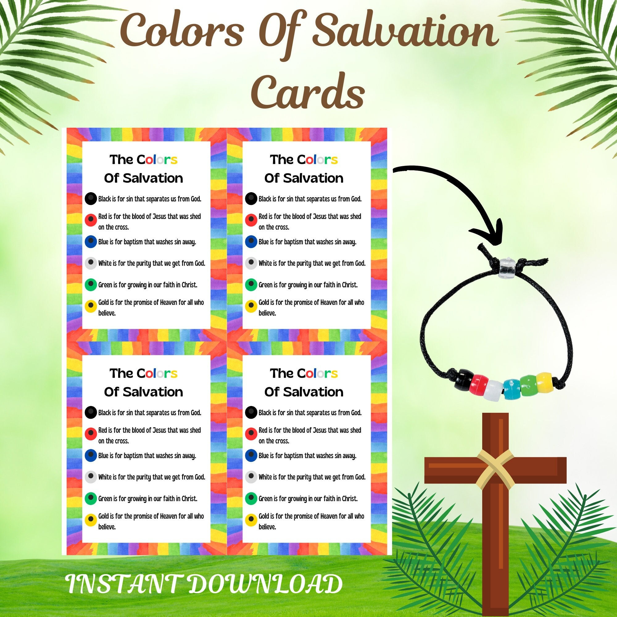 Printable Gospel Card, Salvation Bracelet, Sunday School Printables, Christian Bead Bracelet, Printable Religious Cards, Church Printables regarding Free Printable Salvation Bracelet Cards