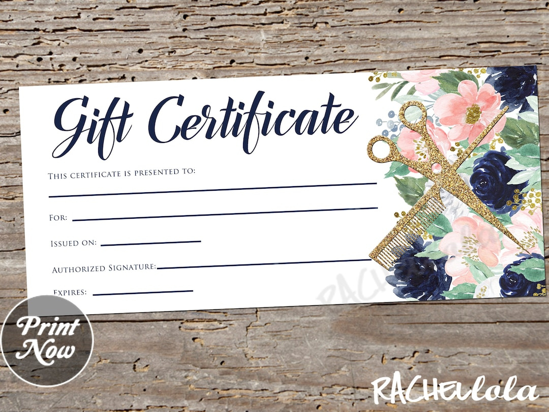 Printable Hair Salon Gift Certificate Template, Hair Stylist intended for Free Printable Hair Salon Gift Certificate Template
