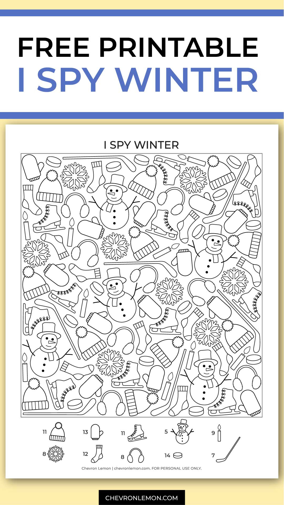 Printable I Spy Winter - Chevron Lemon for Free Printable I Spy Pages