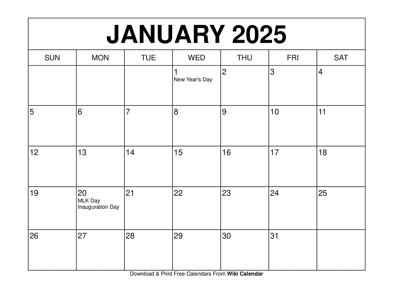 Printable January 2025 Calendar - Wiki Calendar | Apache inside Free Printable Calendar 2025 Wiki