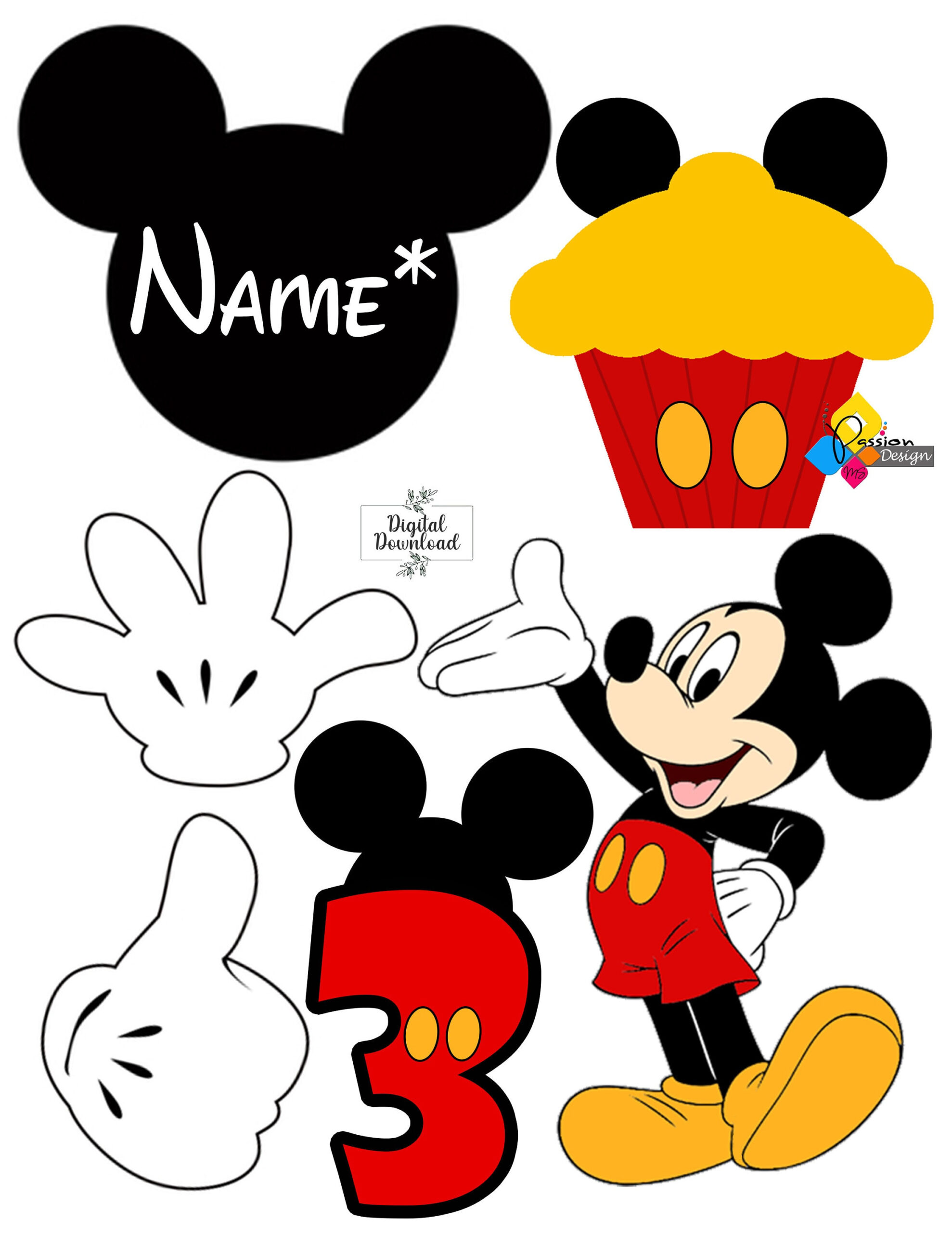 Printable Mickey Mouse Birthday Cake Toppers. Party Centerpieces with Free Printable Mickey Mouse Cake Topper Printable