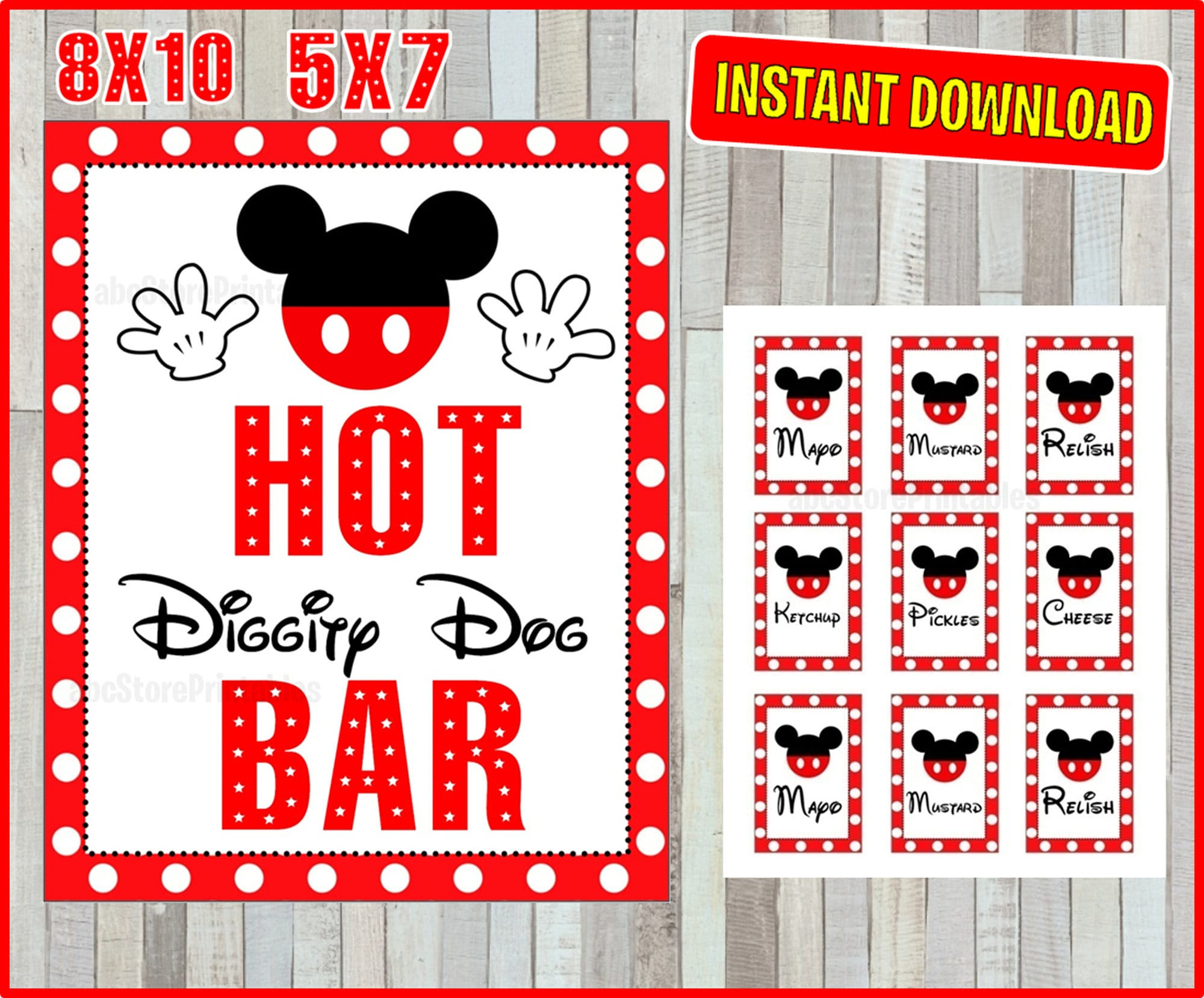 Printable Mickey Mouse Hot Diggity Dog Bar Sign And Condiment intended for Hot Diggity Dog Bar Printable Free