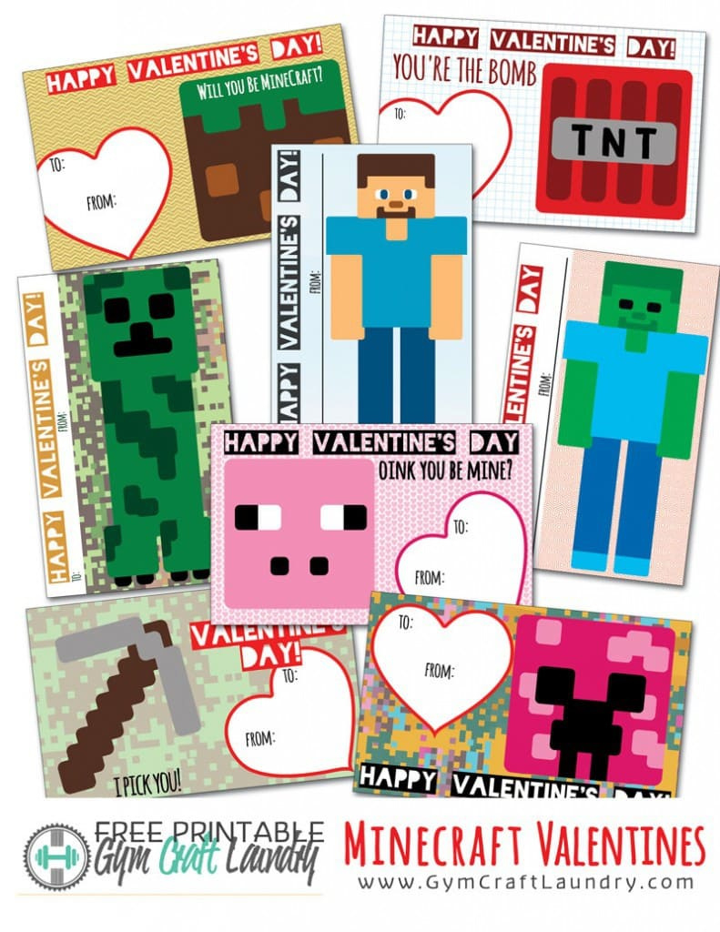 Printable Minecraft Valentines Cards For The Class - Gym Craft Laundry with Minecraft Valentine Cards Printable Free