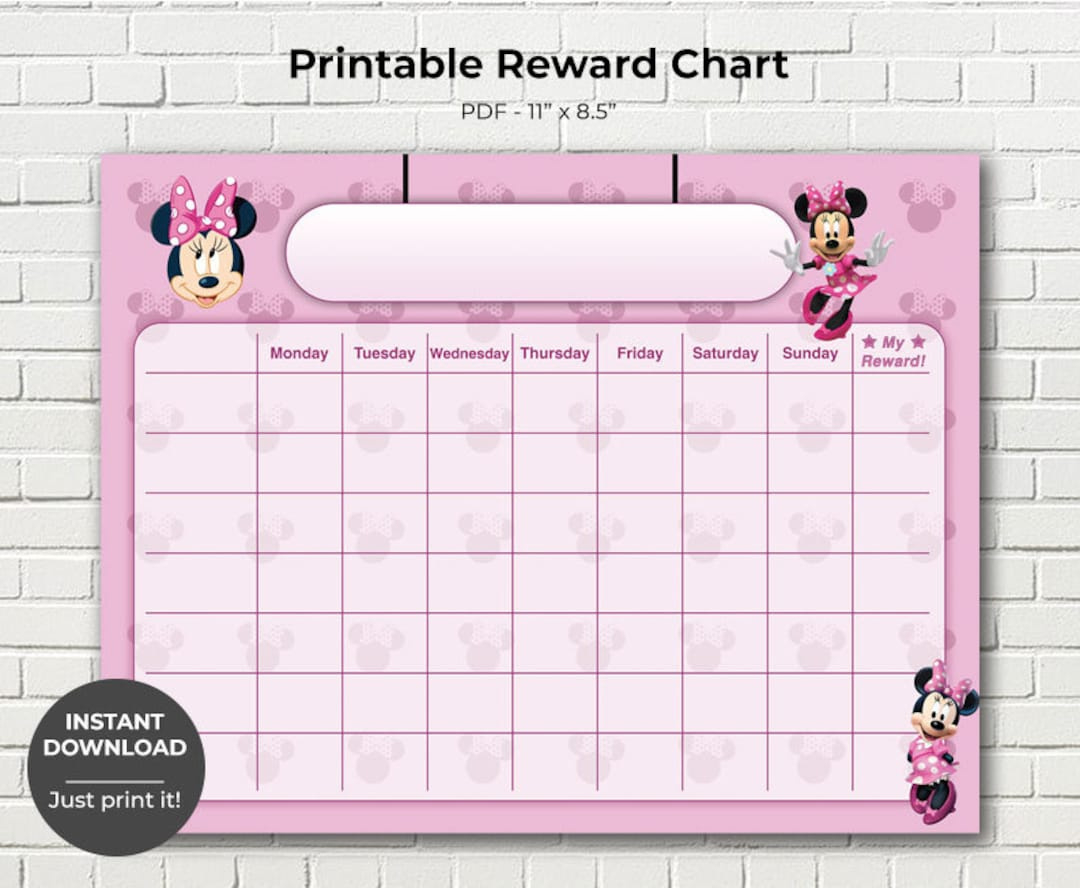 Printable Minnie Mouse Reward Chart, Potty Training Chart, Children&amp;#039;S Sticker Chart, Toddler Reward Chart, Instant Download - Etsy within Free Printable Minnie Mouse Reward Chart