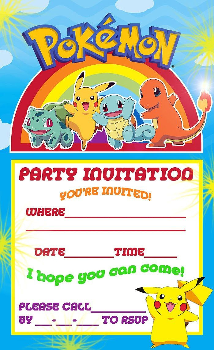 Printable Pokemon Invitations Birthday Party for Pokemon Birthday Invitations Printable Free