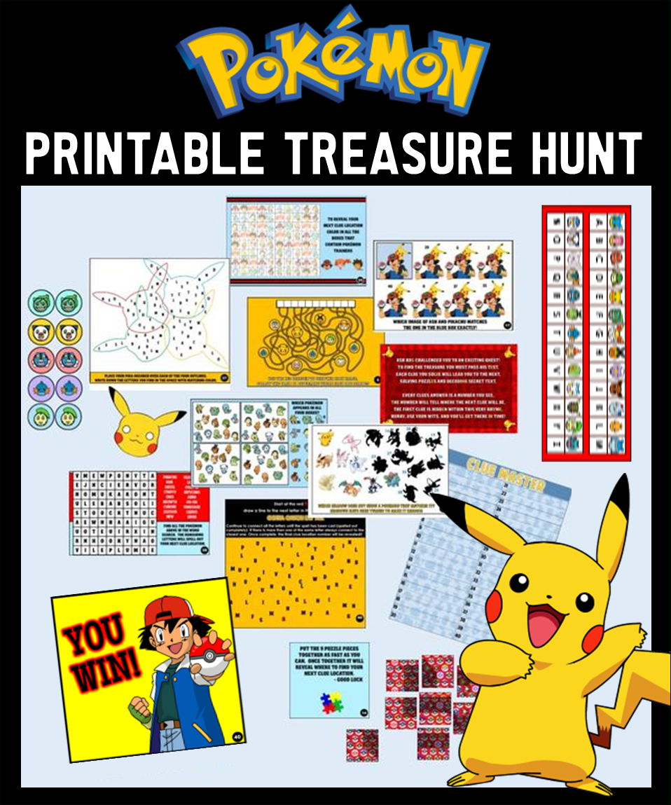 Printable Pokemon Treasure Hunt Party Game regarding Free Printable Pokemon Scavenger Hunt Printable