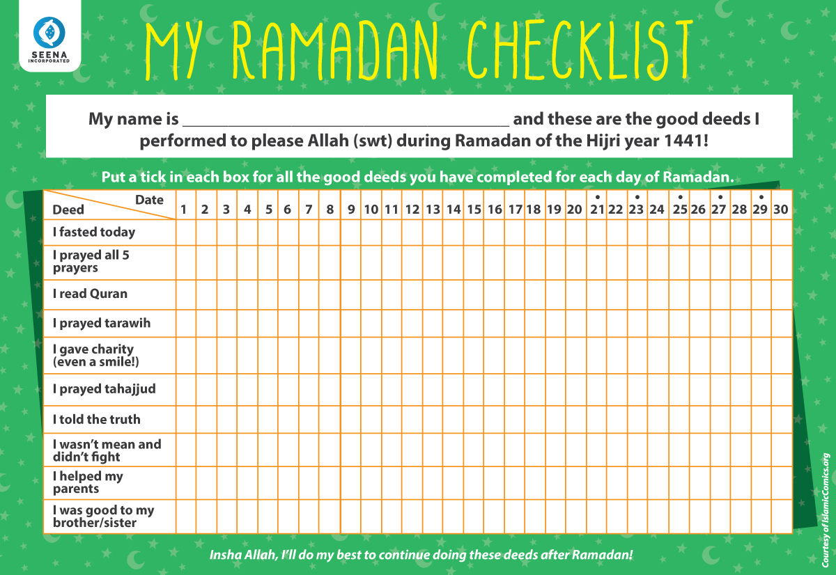 Printable Ramadan Checklist 1441/2020 - Amust for Ramadan Checklist Printable