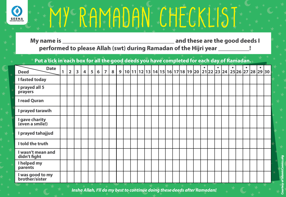 Printable Ramadan Checklist 2025/1446 - Amust within Printable Ramadan Checklist