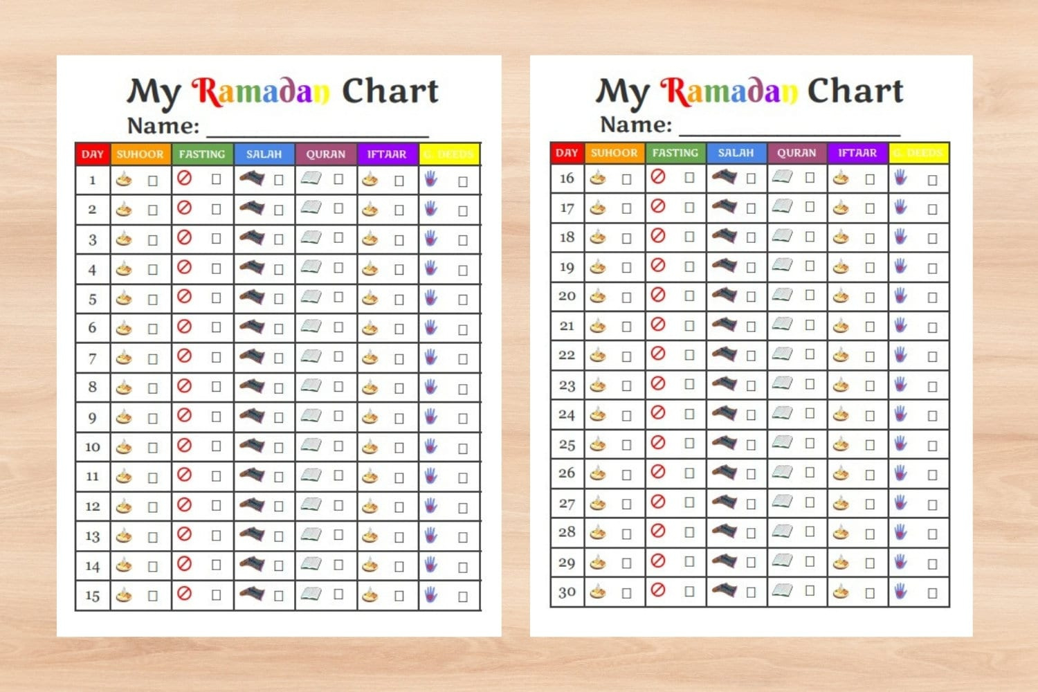 Printable Ramadan Tracking Charts For Muslim Kids In 3 Colors For for Ramadan Charts Printable