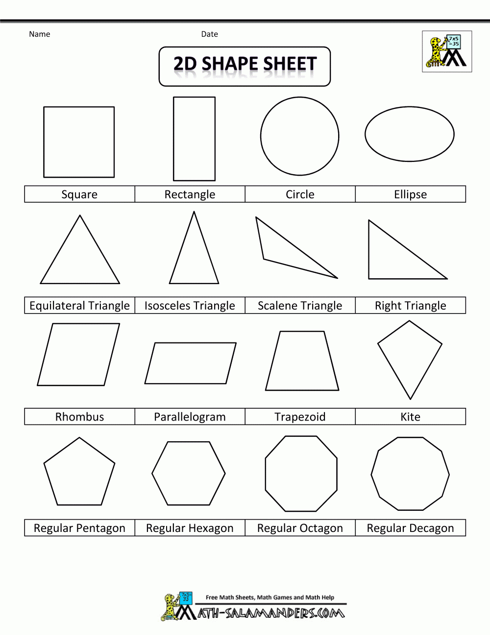 Printable Shapes 2D And 3D throughout Free Printable 2d Shapes Worksheets