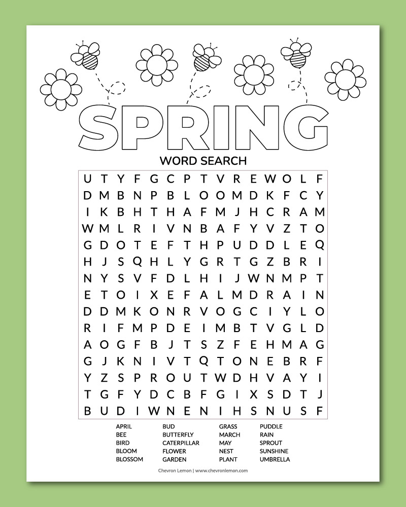 Printable Spring Word Search - Chevron Lemon with regard to Free Printable Spring Word Searches