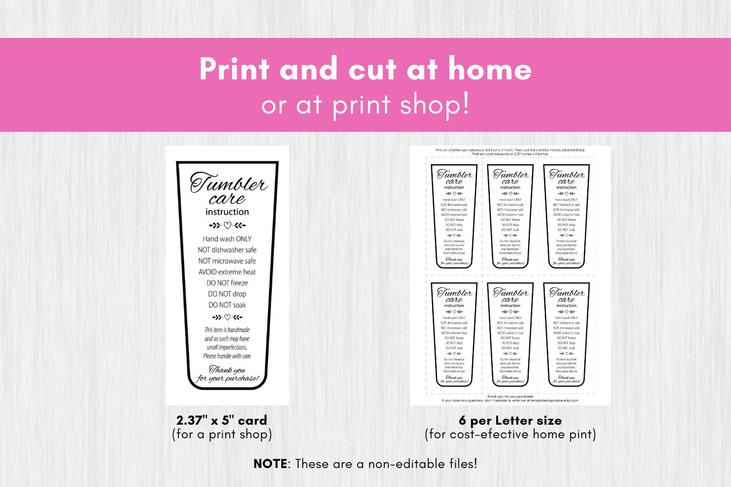 Printable Sublimation Tumbler Care Card. Hand Wash Only Tag. regarding Free Printable Sublimation Tumbler Care Instructions