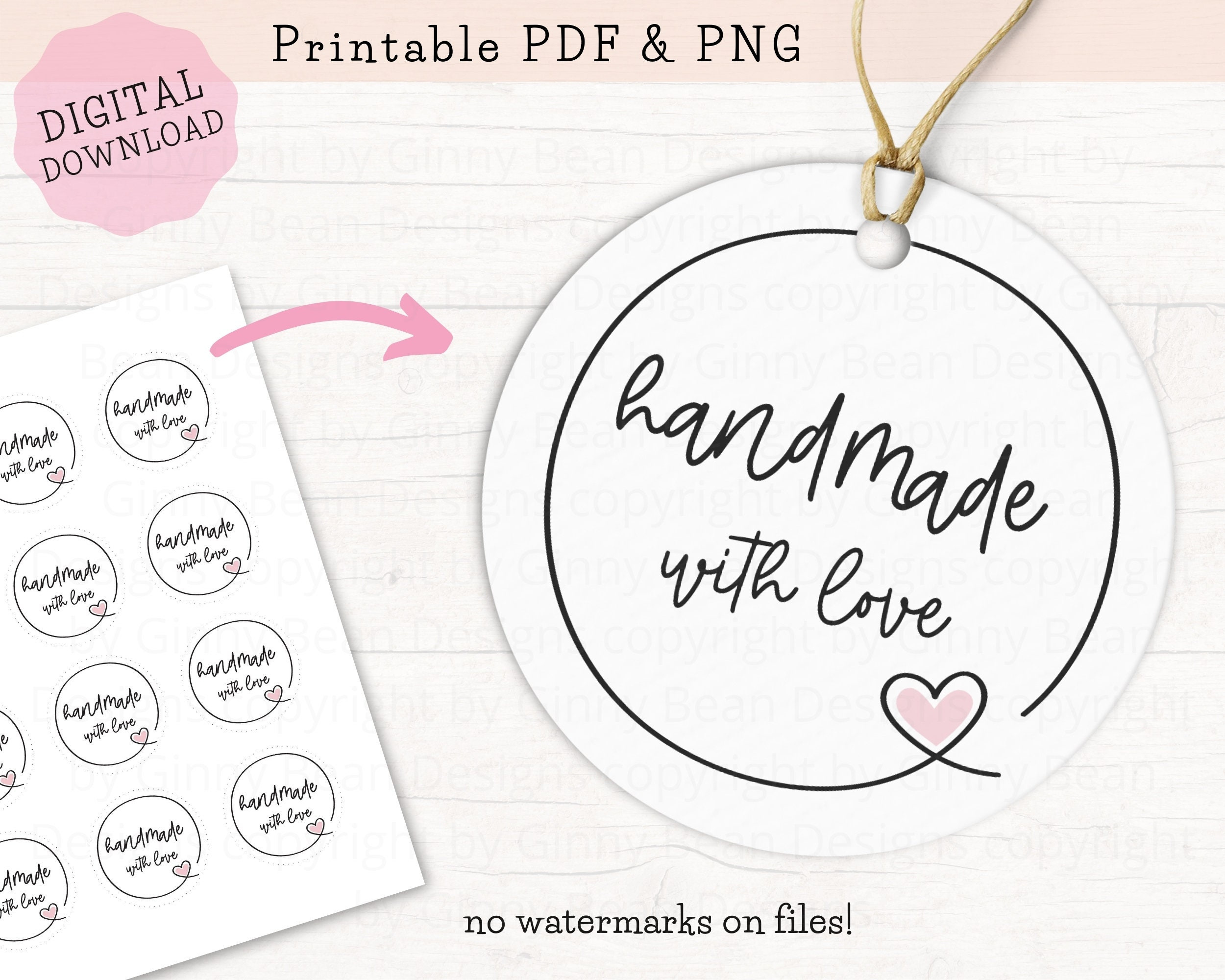 Printable Tags For Handmade Items, Handmade With Love Tags pertaining to Made With Love Tags Printable