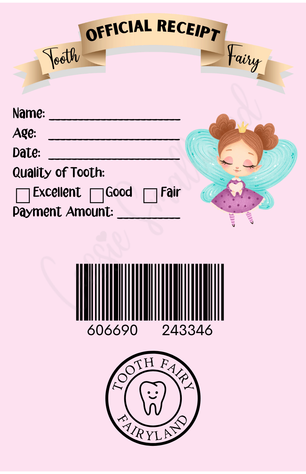 Printable Tooth Fairy Receipt For Girls - Cassie Smallwood pertaining to Tooth Fairy Receipt Printable Free