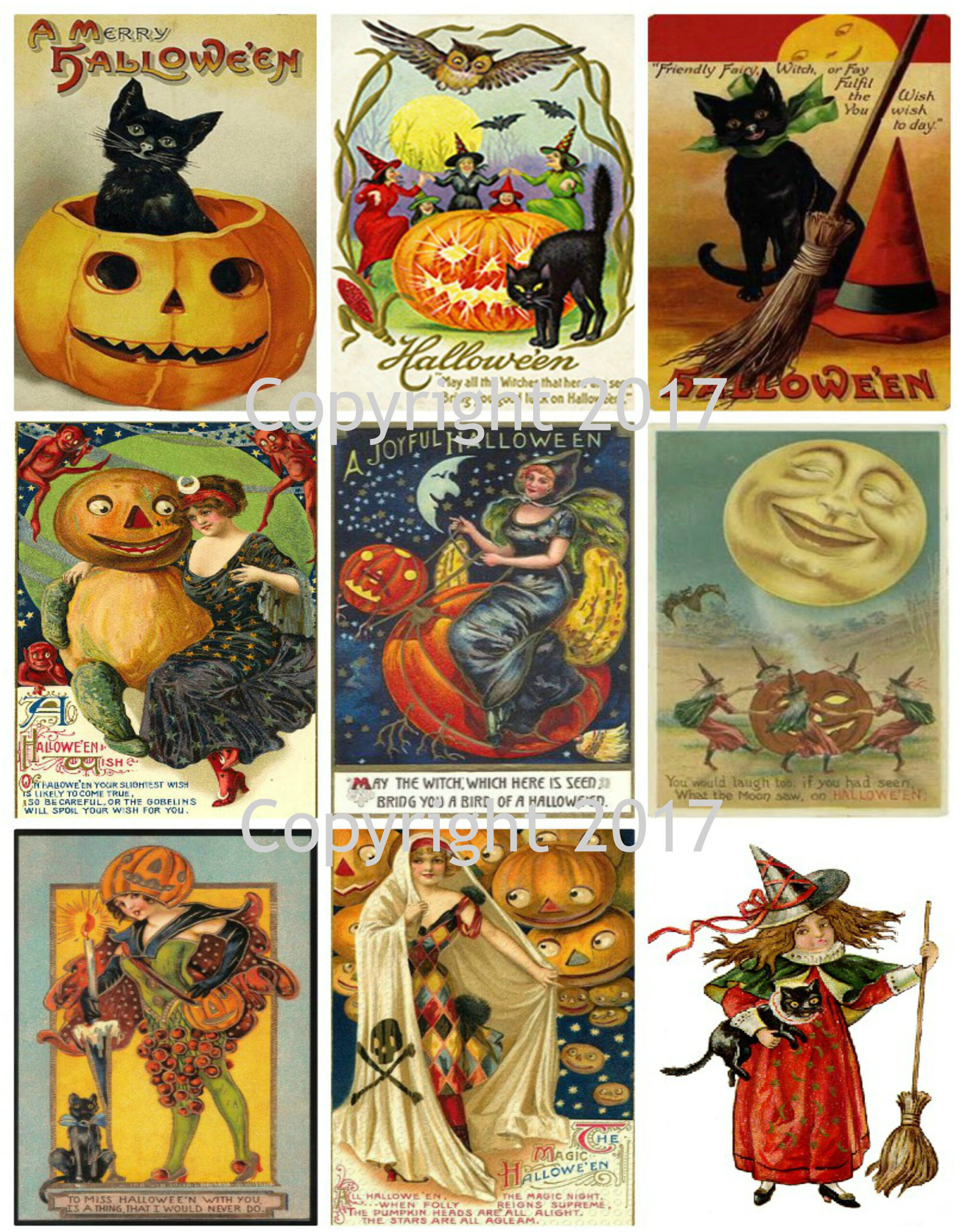 Printable Vintage Halloween Cards Collage Sheet 101. Instant regarding Printable Vintage Halloween Cards