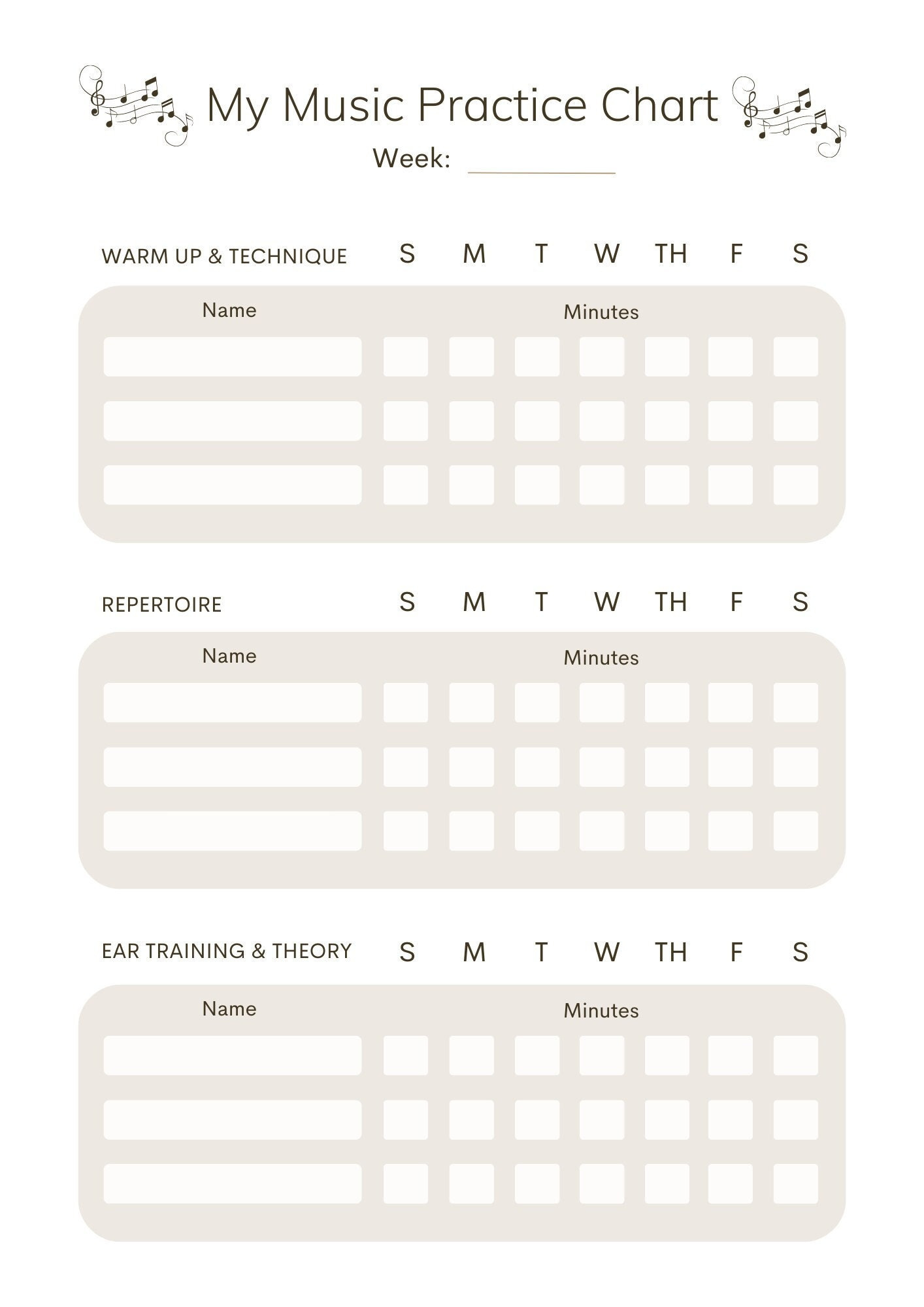 Printable Weekly Music Practice Log - Letter &amp;amp; A4 | Piano Practice pertaining to Free Printable Music Practice Charts