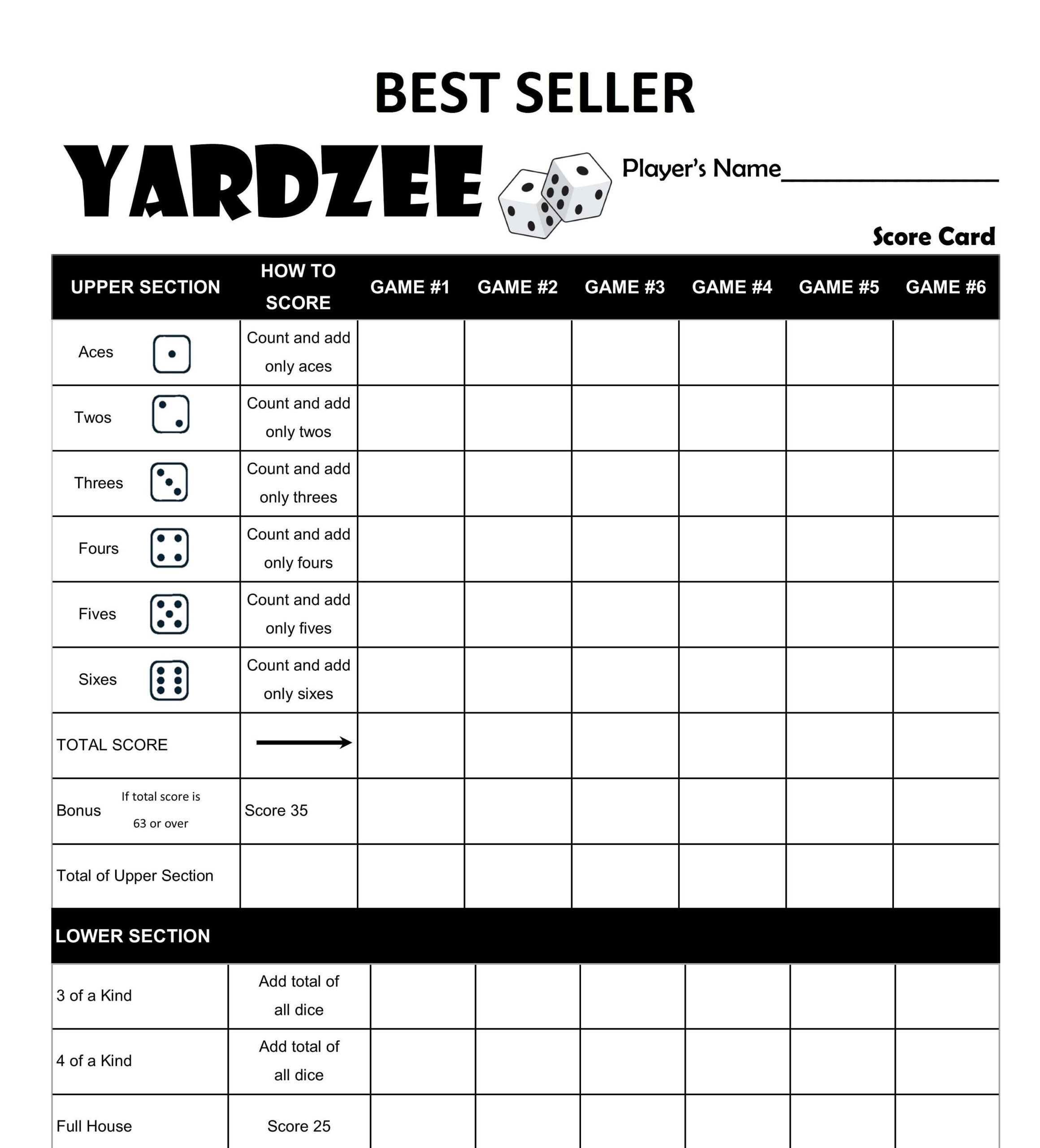Printable Yardzee Yahtzee Laminated Score Sheet Scorecards With inside Yardzee Score Card Free Printable