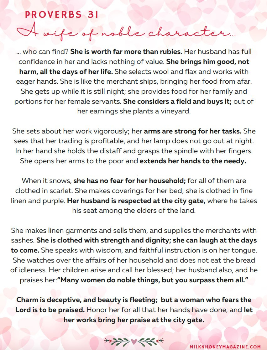 Proverbs 31 Printable | Milk &amp;amp; Honey Magazine inside Proverbs 31 Free Printable