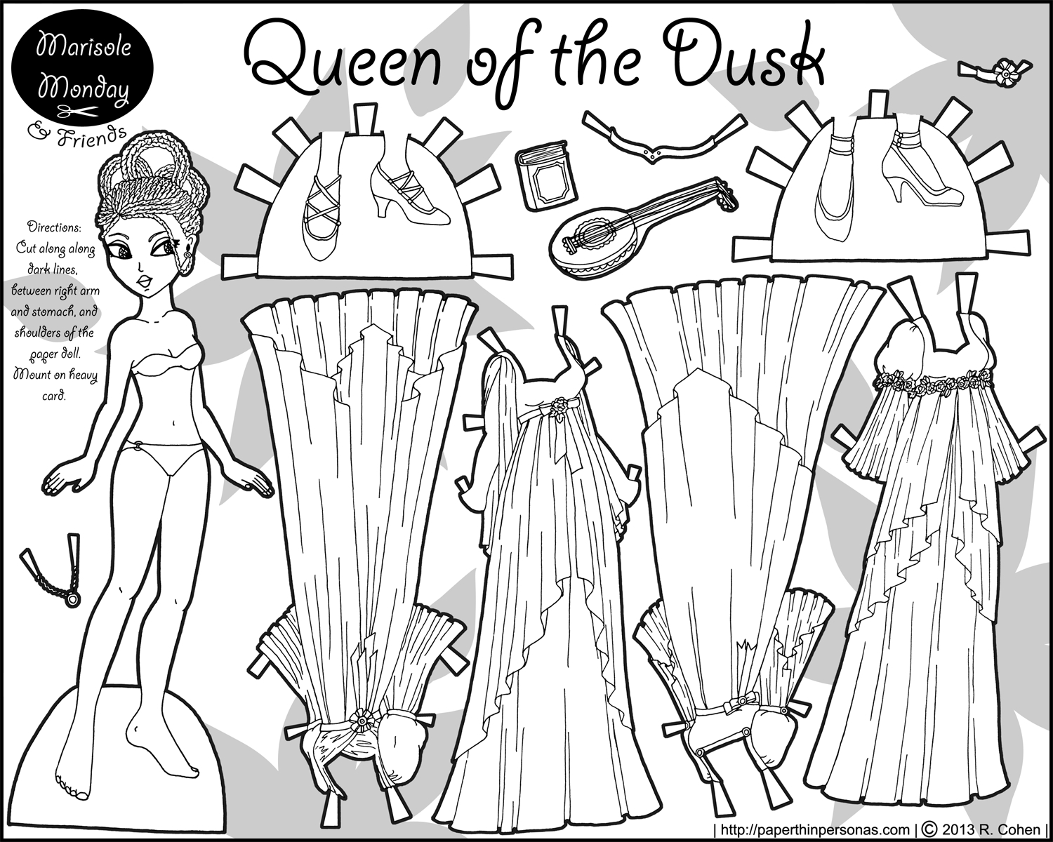 Queen Of Dusk Paper Doll for Paper Doll Printable Black And White