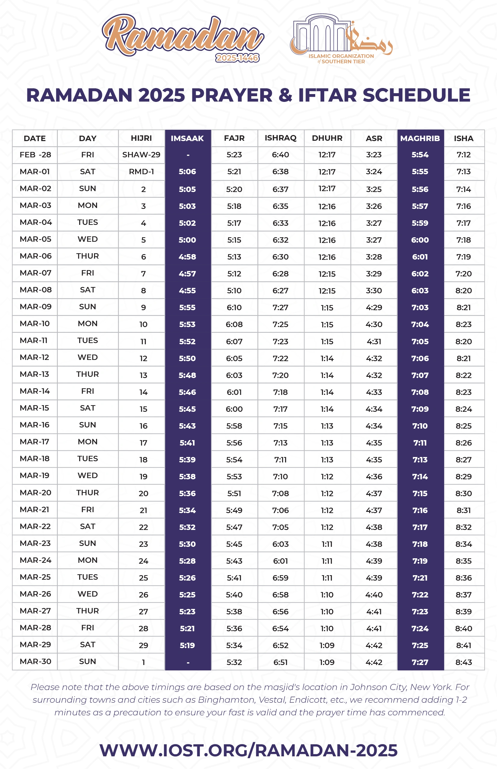 Ramadan 2025 – Iost throughout Ramadan 2025 Time Table Nyc Printable