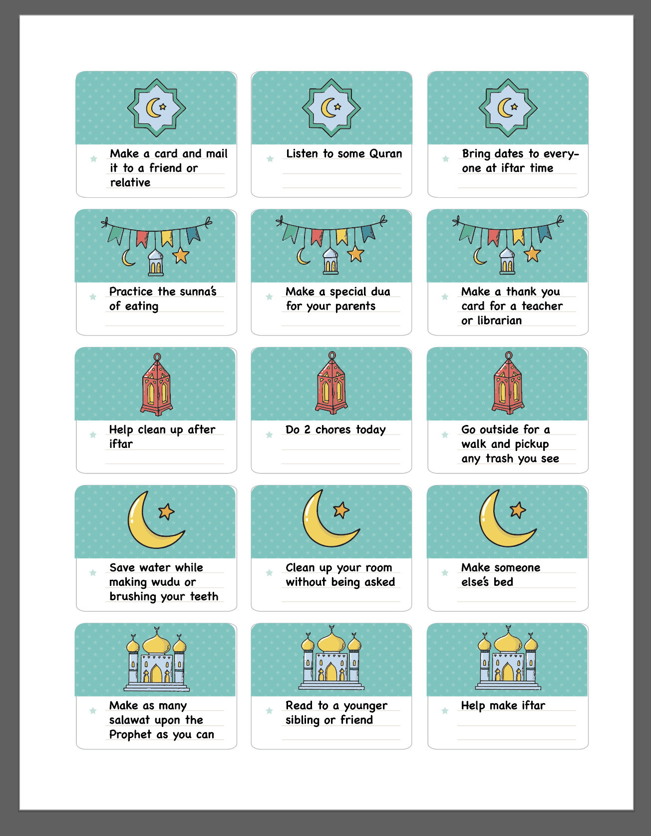 Ramadan 30 Good Deeds List | Printable | For Kids - Etsy in Good Deeds Printable Ramadan