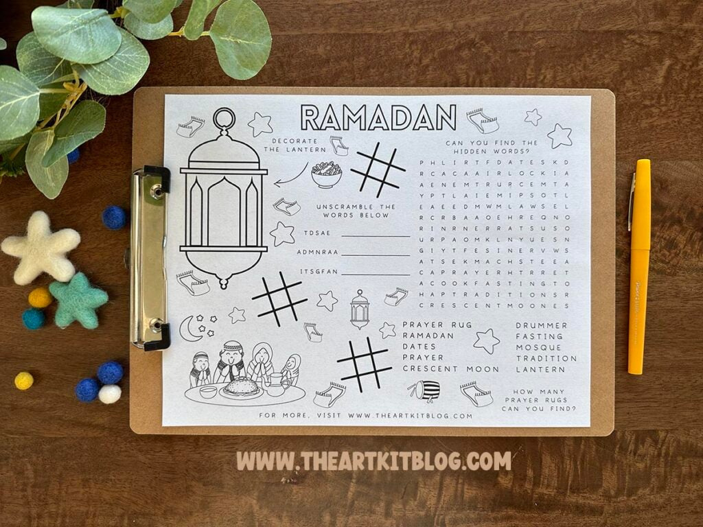 Ramadan Activity Placemat Free Printable - The Art Kit throughout Ramadan Placemat Printable