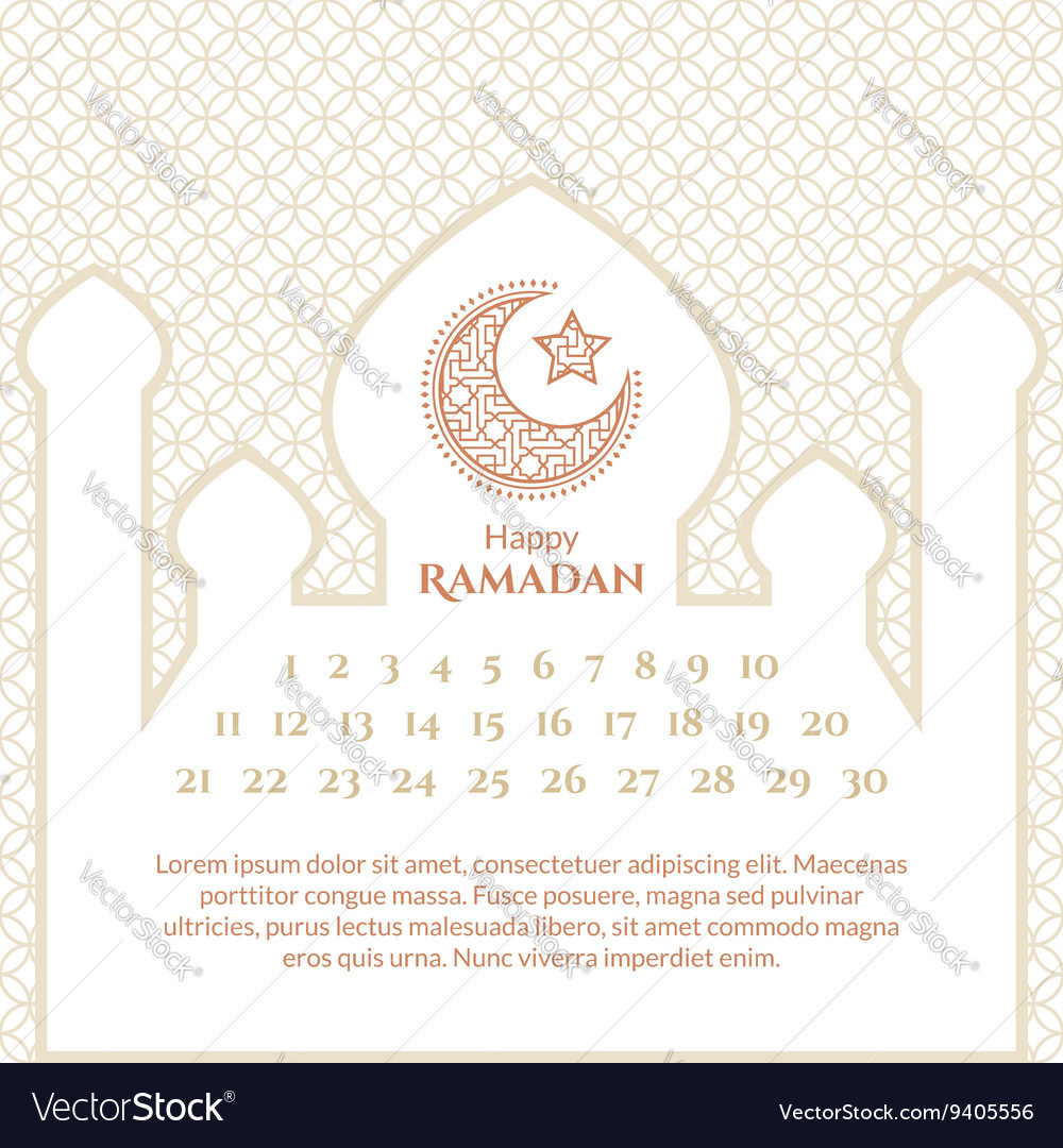 Ramadan Calendar Template Royalty Free Vector Image in Ramadan Calendar Printable