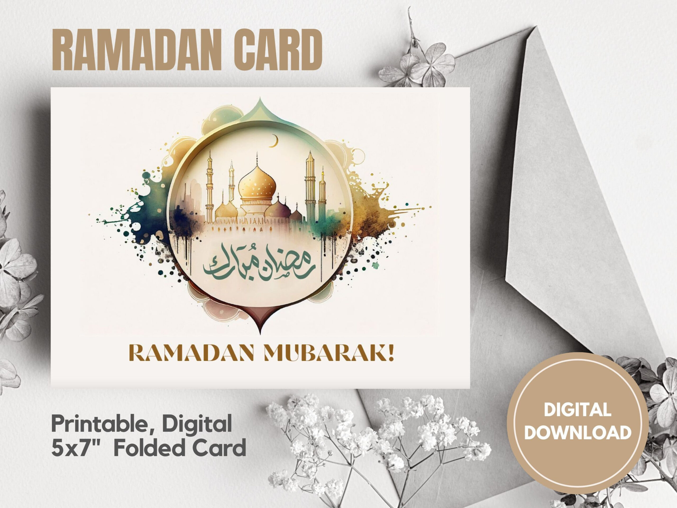 Ramadan Card Digital Download Printable Ramadan Mubarak Greeting intended for Printable Ramadan Cards